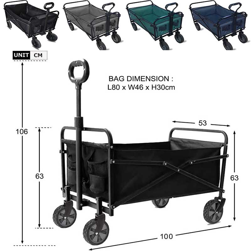 Abaseen Black Portable Folding Garden Trolley - 4 Colors