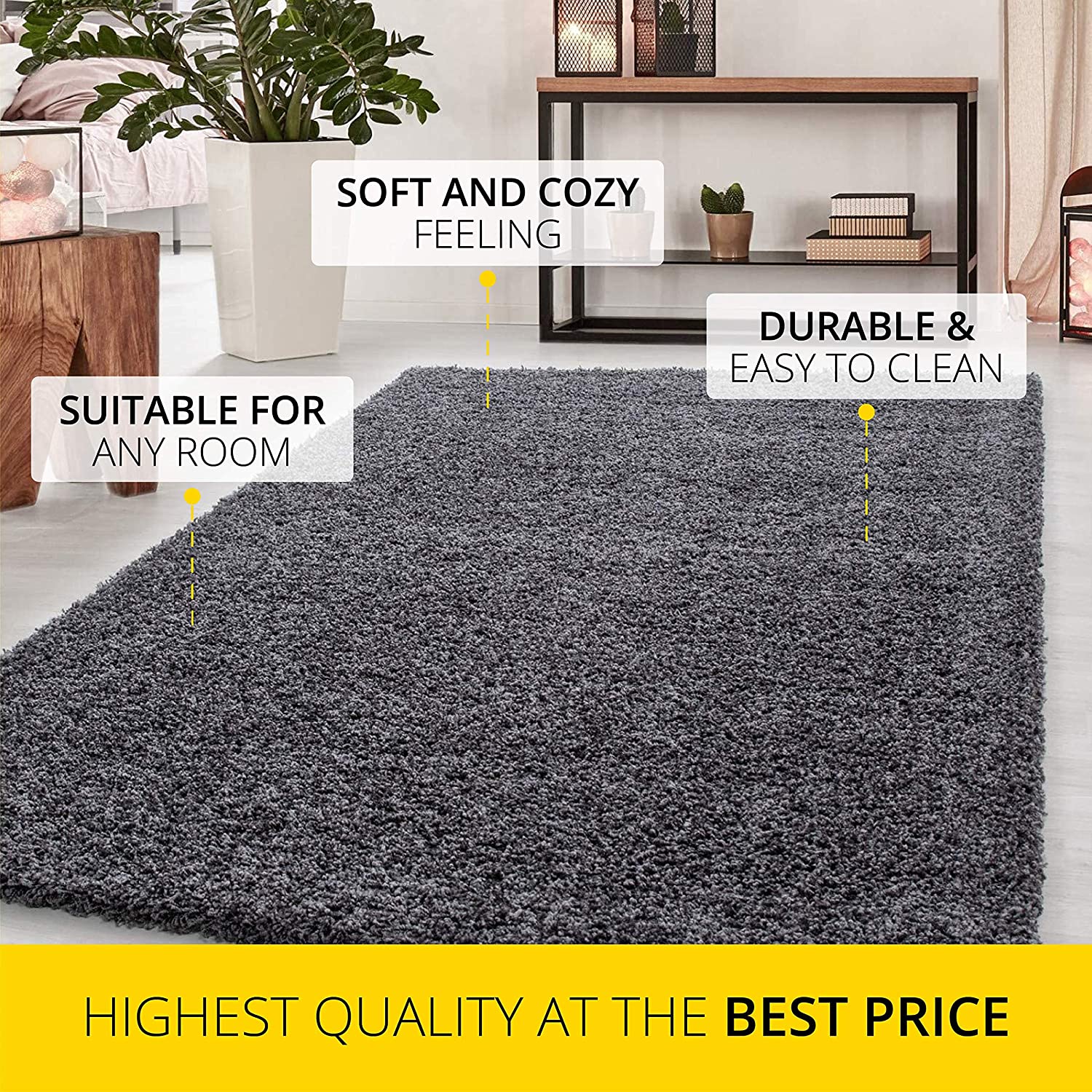 Abaseen Fluffy Dark Grey Rug Living Room Are Non-Slip Washable Rugs